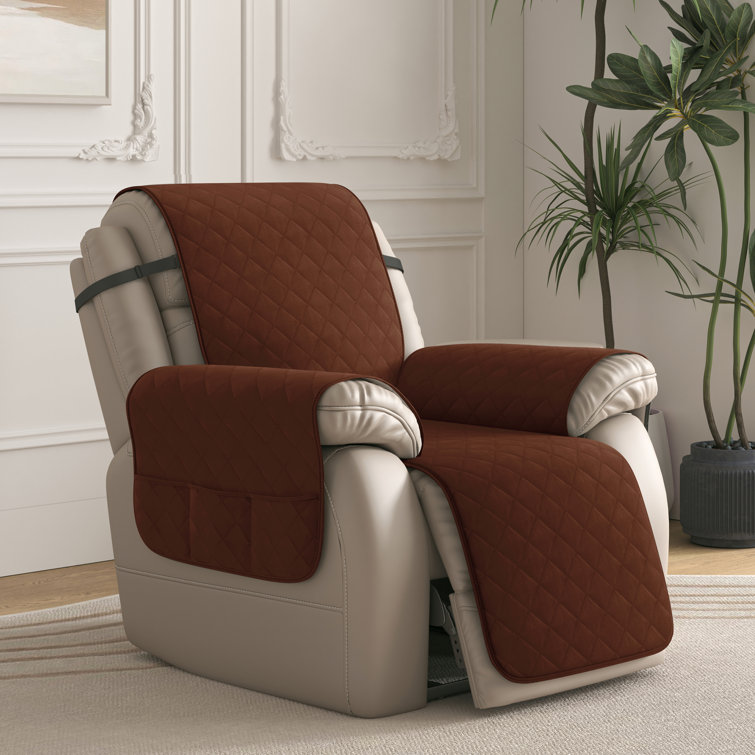 Quilted Reversible Box Cushion Recliner Slipcover With 6 Side Pockets